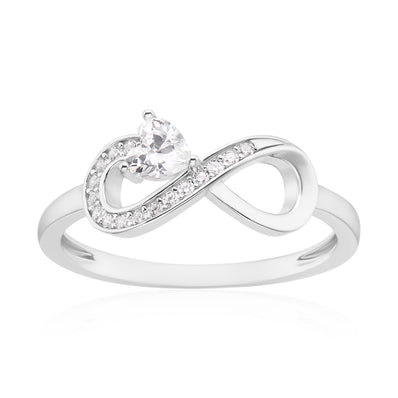 Sterling Silver with Heart Infinity Round White Cubic Zirconia Rings