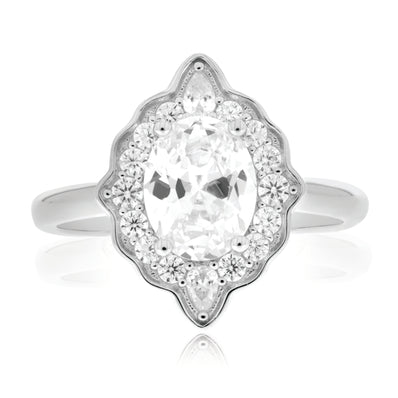 Sterling Silver with Pearl & Round Cubic Zirconia Rings