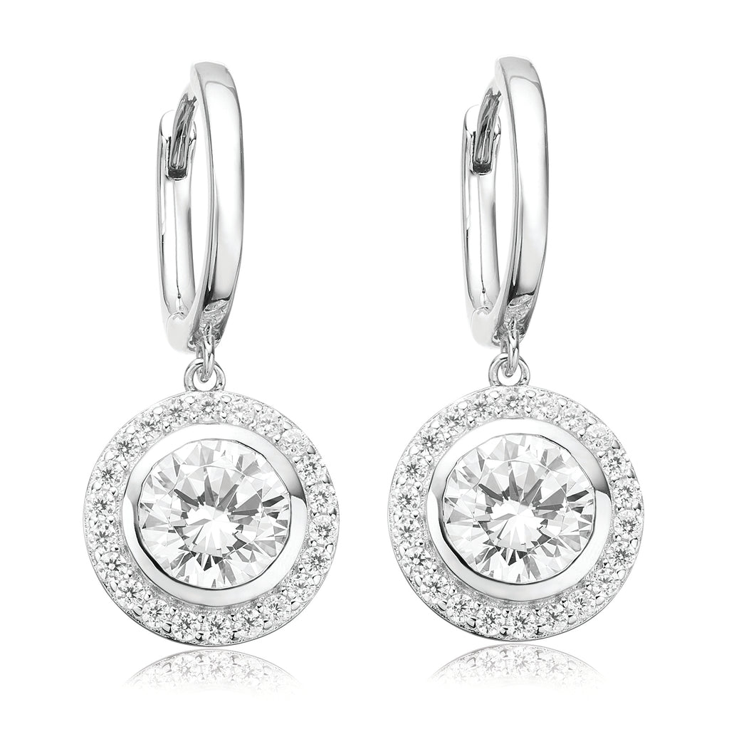 Sterling Silver with Round White Cubic Zirconia Drop Earrings