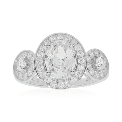 Sterling Silver with Oval & Round Brilliant Cut White Cubic Zirconia Rings
