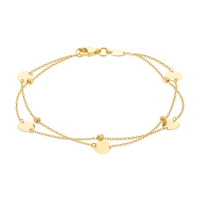 9ct Yellow Gold  19CM Circle Double Row Bracelet