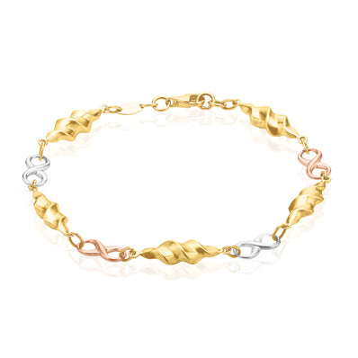 9ct Three Tone Gold  19CM Infinity Bracelet