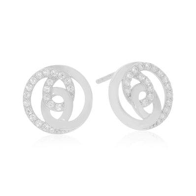Sterling Silver with Round Brilliant Cut White Cubic Zirconia Stud Earrings