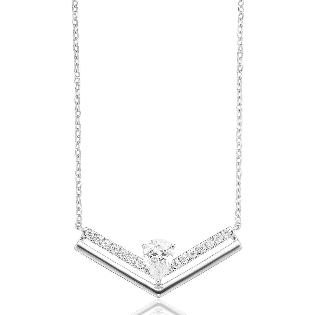 Sterling Silver 40-45cm with Pear & Round Cut White Cubic Zirconia Necklace
