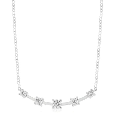 Sterling Silver with Round Cut White Cubic Zirconia Necklaces-40-45cm