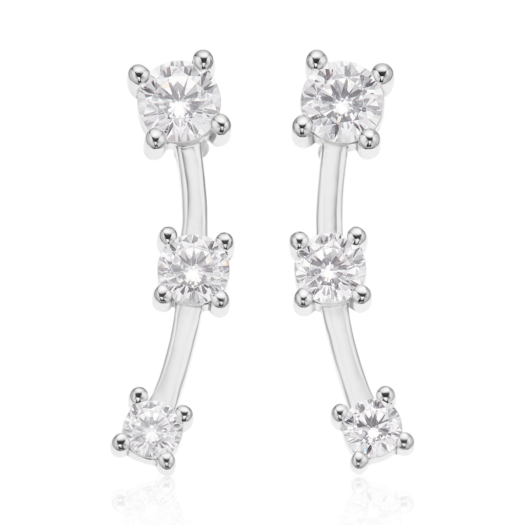 Sterling Silver with Round Cut White Cubic Zirconia Stud Earrings