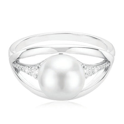 Sterling Silver with 8.5-9 mm Freshwater Pearl & Cubic Zirconia Rings