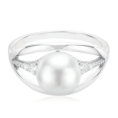 Sterling Silver with 8.5-9 mm Freshwater Pearl & Cubic Zirconia Rings