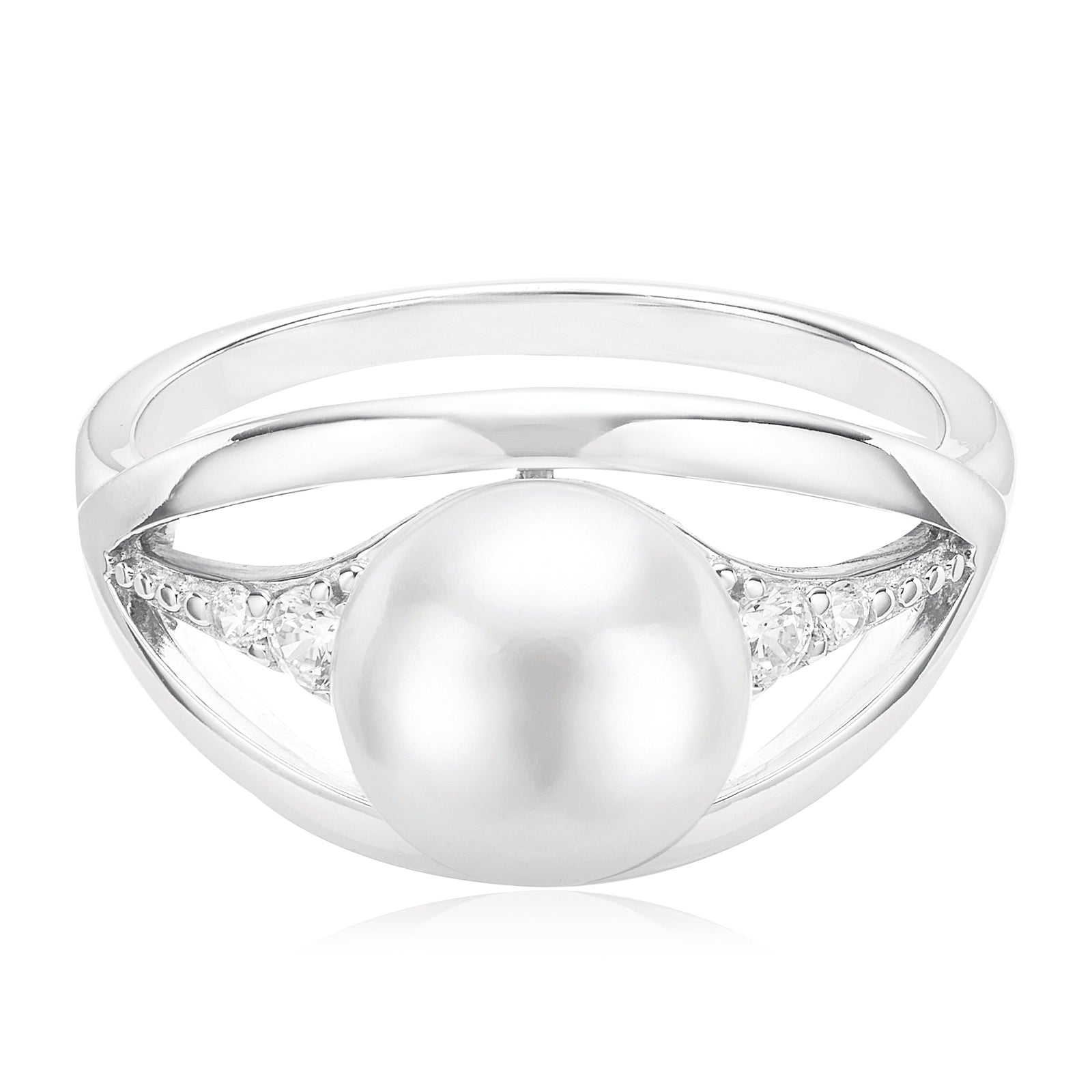Sterling Silver with 8.5-9 mm Freshwater Pearl & Cubic Zirconia Rings