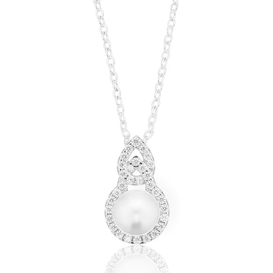 Sterling Silver with 8-8.5mm Freshwater Pearl & Cubic Zirconia Pendant