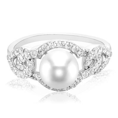 Sterling Silver with 8-8.5 mm Freshwater Pearl & Cubic Zirconia Rings