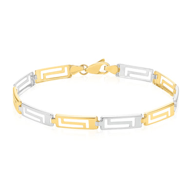 9ct Two Tone Gold  19CM Greek Key Bracelet