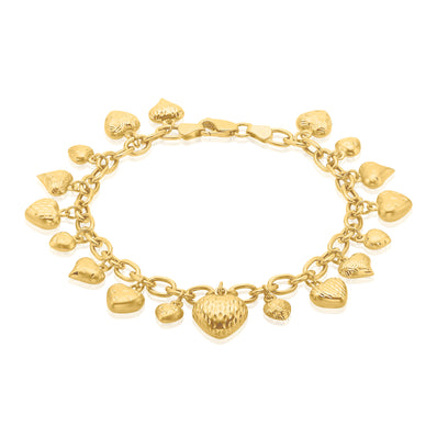 9ct Yellow Gold 19cm Drop Heart Hollow Bracelets