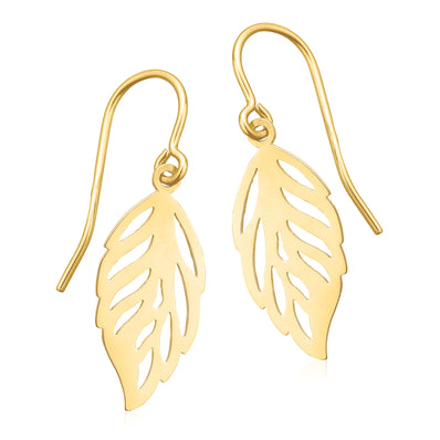 9ct Yellow Gold  Leaf Drop Earrings