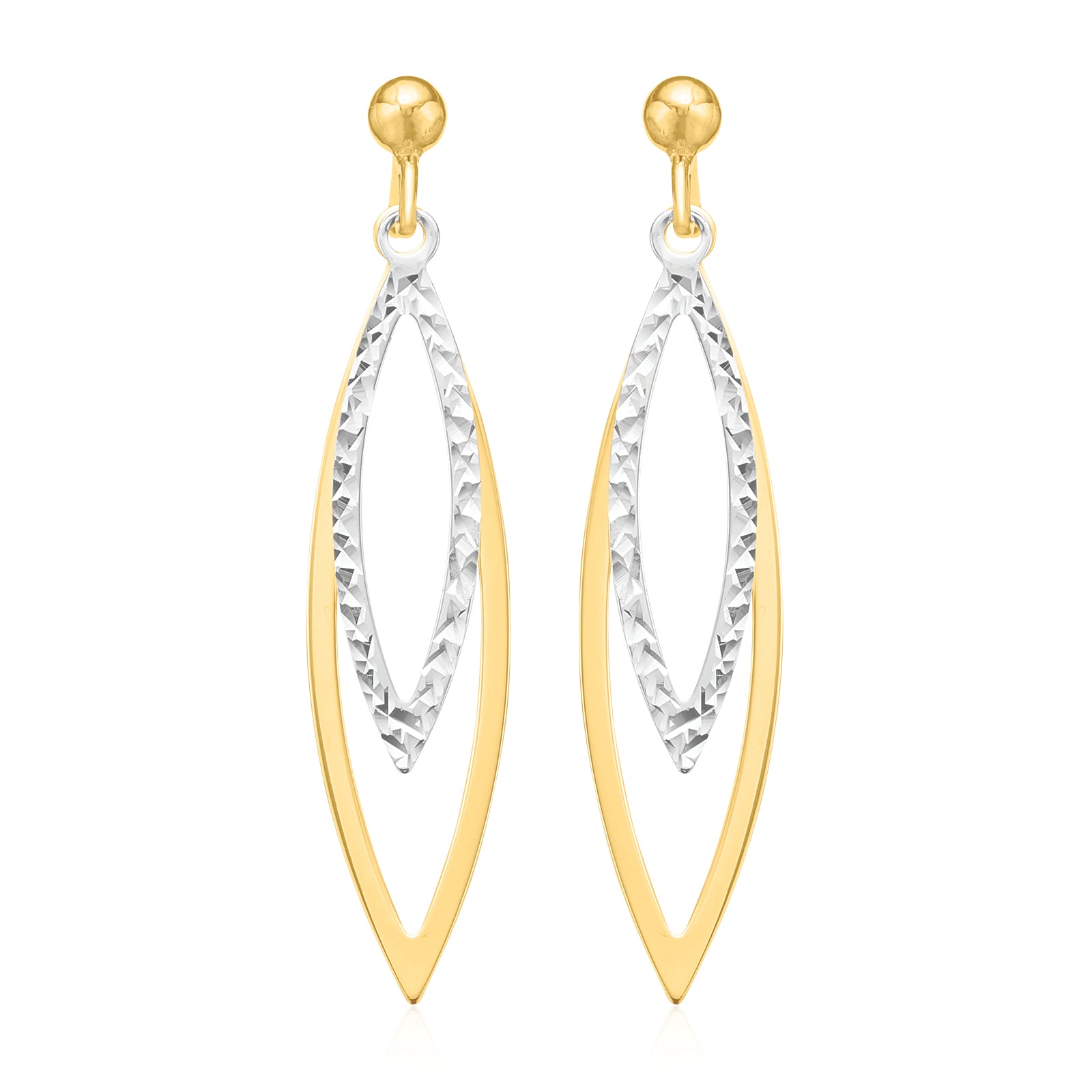 9ct Two Tone Gold Diamond Cut Double Drop Earrings