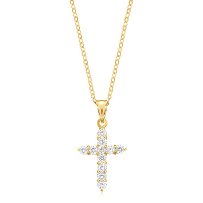 9ct Yellow Gold Cubic Zirconia Cross Pendant