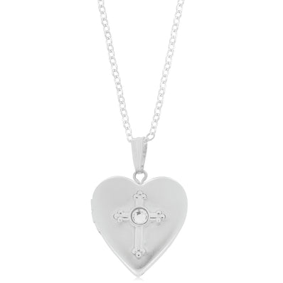Sterling Silver with Round Brilliant Cut White Cubic Zirconia Locket