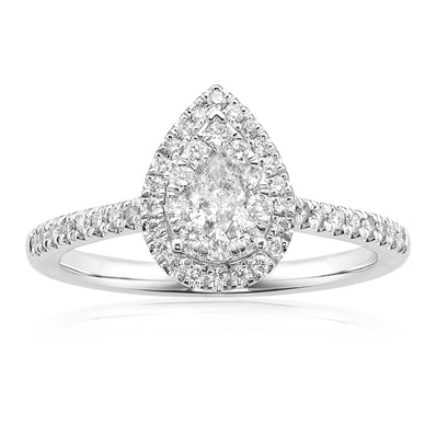 9ct White Gold Pear & Round Brilliant Cut with 0.50ct tw of Diamonds Ring