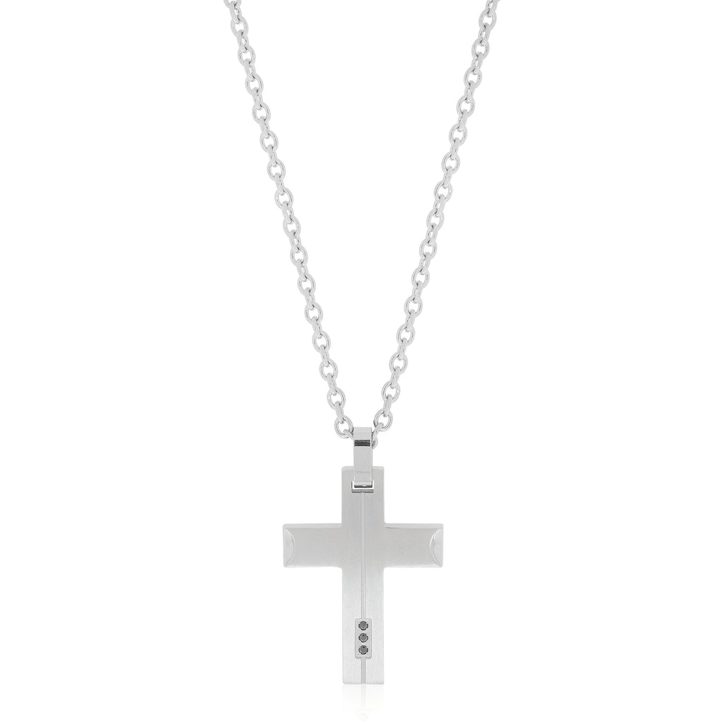 Tensity Stainless Steel  50CM Black Cubic Zirconia Cross Pendant with Chain