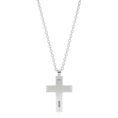 Tensity Stainless Steel  50CM Black Cubic Zirconia Cross Pendant with Chain