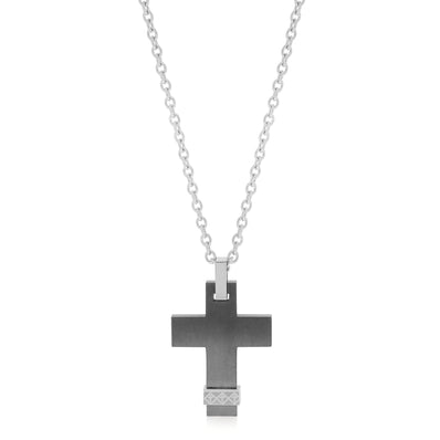 Tensity Stainless Steel  50CM Black Cross Pendant with Chain