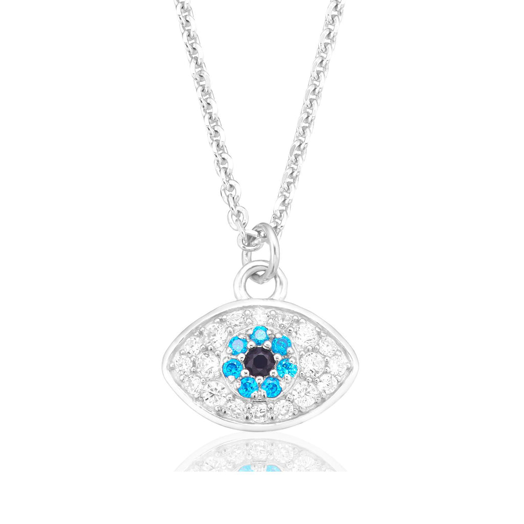 Sterling Silver Cubic Zirconia Blue Eye Necklace