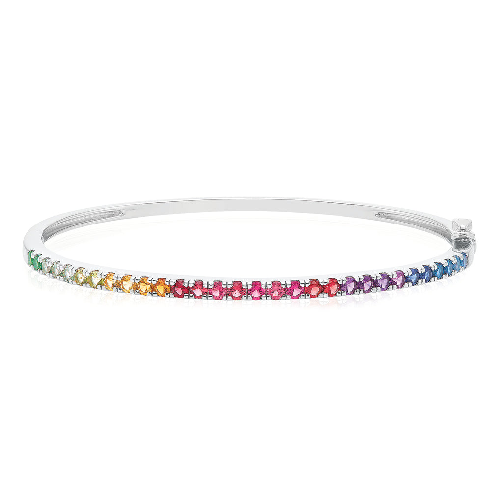 Sterling Silver 60mm Round Cubic Zirconia Rainbow Bangle