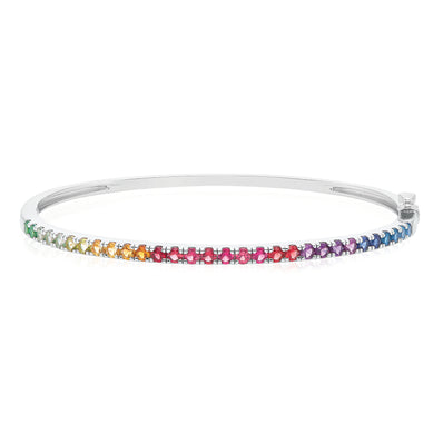 Sterling Silver 60mm Round Cubic Zirconia Rainbow Bangle