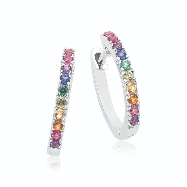 Cubic Zirconia Silver Rainbow Hoop Earrings Sterling Silver With