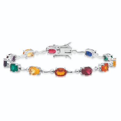 Sterling Silver with Oval Cut Cubic Zirconia Rainbow Bracelets