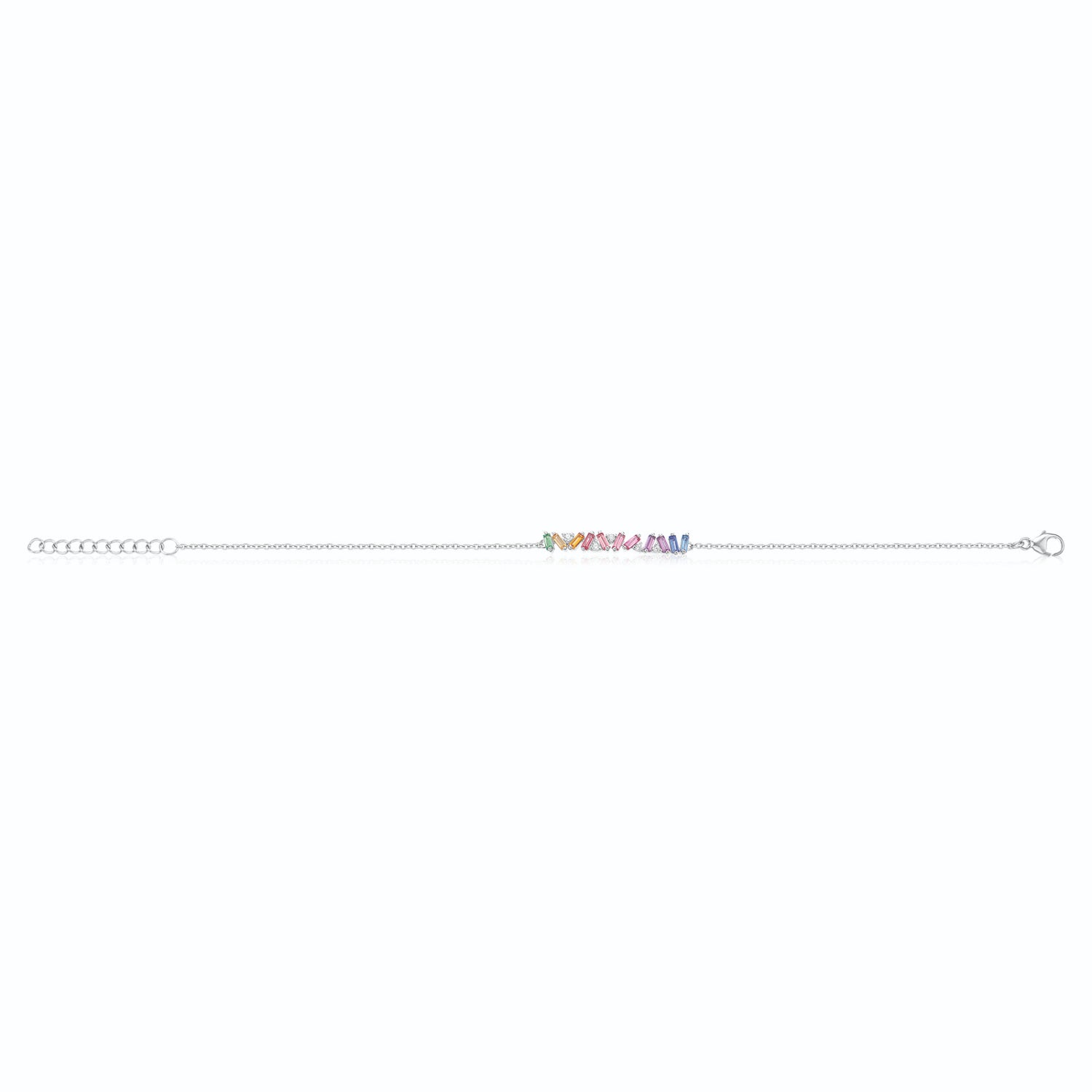 Sterling Silver with Baguete & Round Cut  Cubic Zirconia Rainbow Bracelet