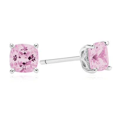 Sterling Silver Cush 5x5mm Pink Cubic Zirconia Stud Earrings