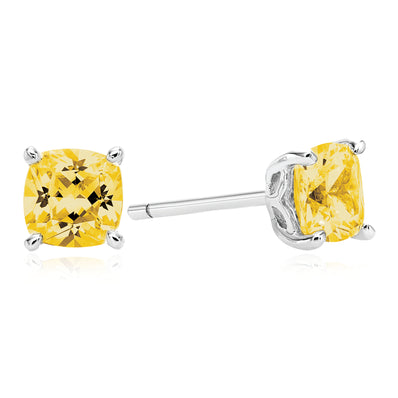 Sterling Silver Cush 5x5mm Yellow Cubic Zirconia Stud Earrings