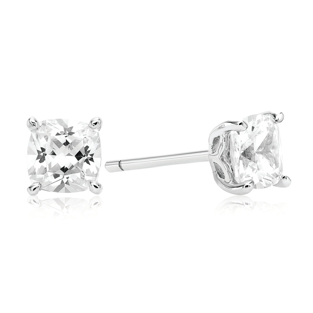 Sterling Silver with 5x5mm White Cubic Zirconia Stud Earrings
