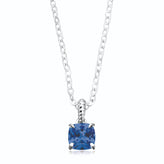 Sterling Silver with Cushion Cut  6x6mm Blue Cubic Zirconia Pendant