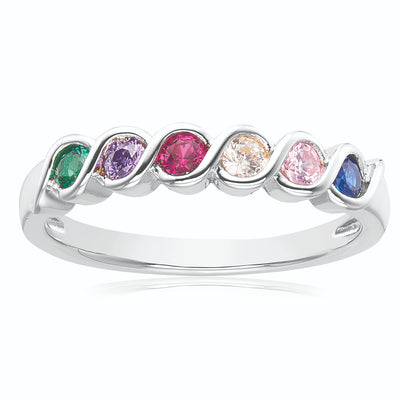Sterling Silver with Round Brilliant Cut Cubic Zirconia Rainbow Fashion Rings