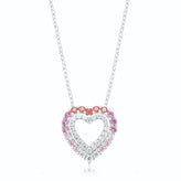 Sterling Silver with Round Brilliant Cut  Cubic Zirconia Rainbow Heart Pendants
