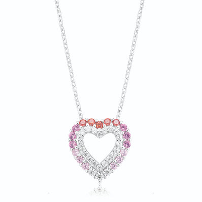 Sterling Silver with Round Brilliant Cut  Cubic Zirconia Rainbow Heart Pendants