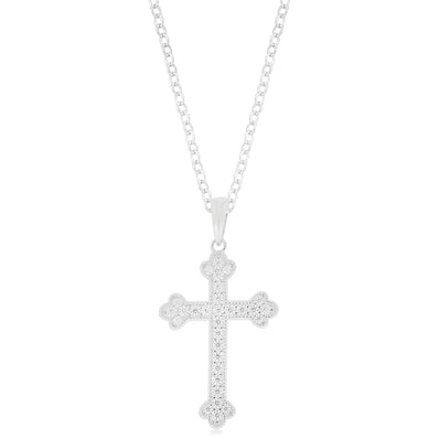 Sterling Silver White Cubic Zirconia Cross Pendant with Round Brilliant Cut