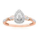 9ct Rose Gold & White Gold  Round Brilliant Cut 0.20 Carat tw of Diamond Pear Dress Ring
