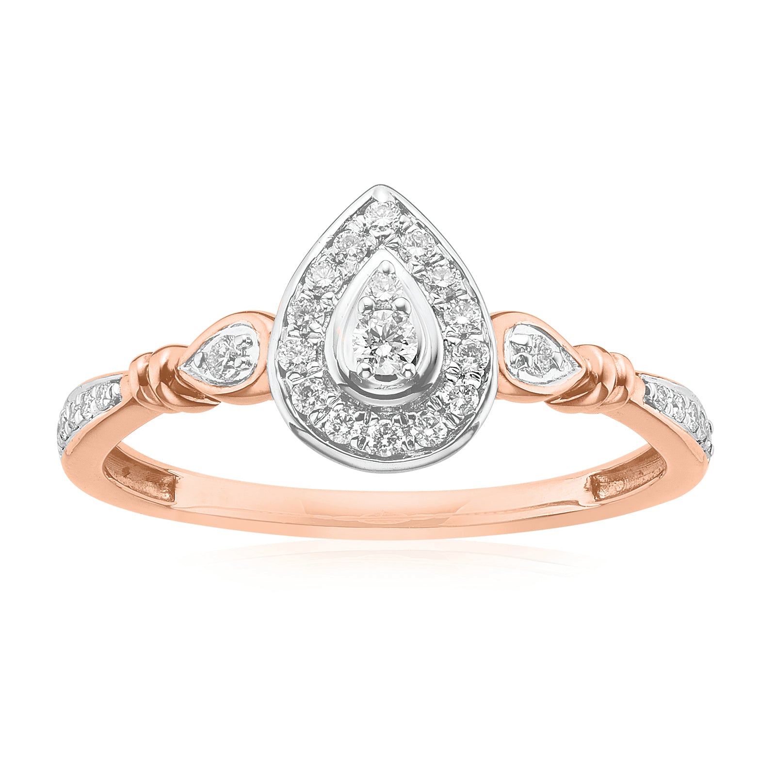 9ct Rose & White Gold Round Cut 0.20 Carat tw Diamond Dress Ring