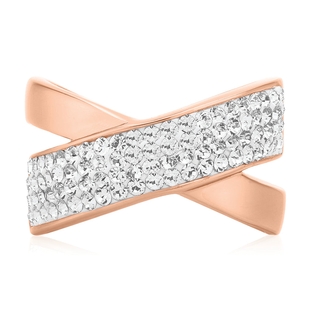 Eclipse Sterling Silver & Rose Gold Plated  White Crystal Ring
