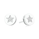 Sterling Silver with Round Brilliant Cut Diamond Set Circle Stud Earrings