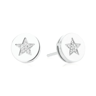 Sterling Silver with Round Brilliant Cut Diamond Set Circle Stud Earrings