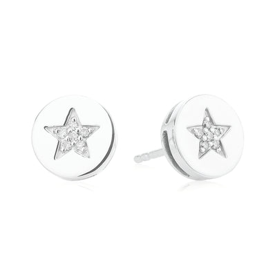 Sterling Silver with Round Brilliant Cut Diamond Set Circle Stud Earrings