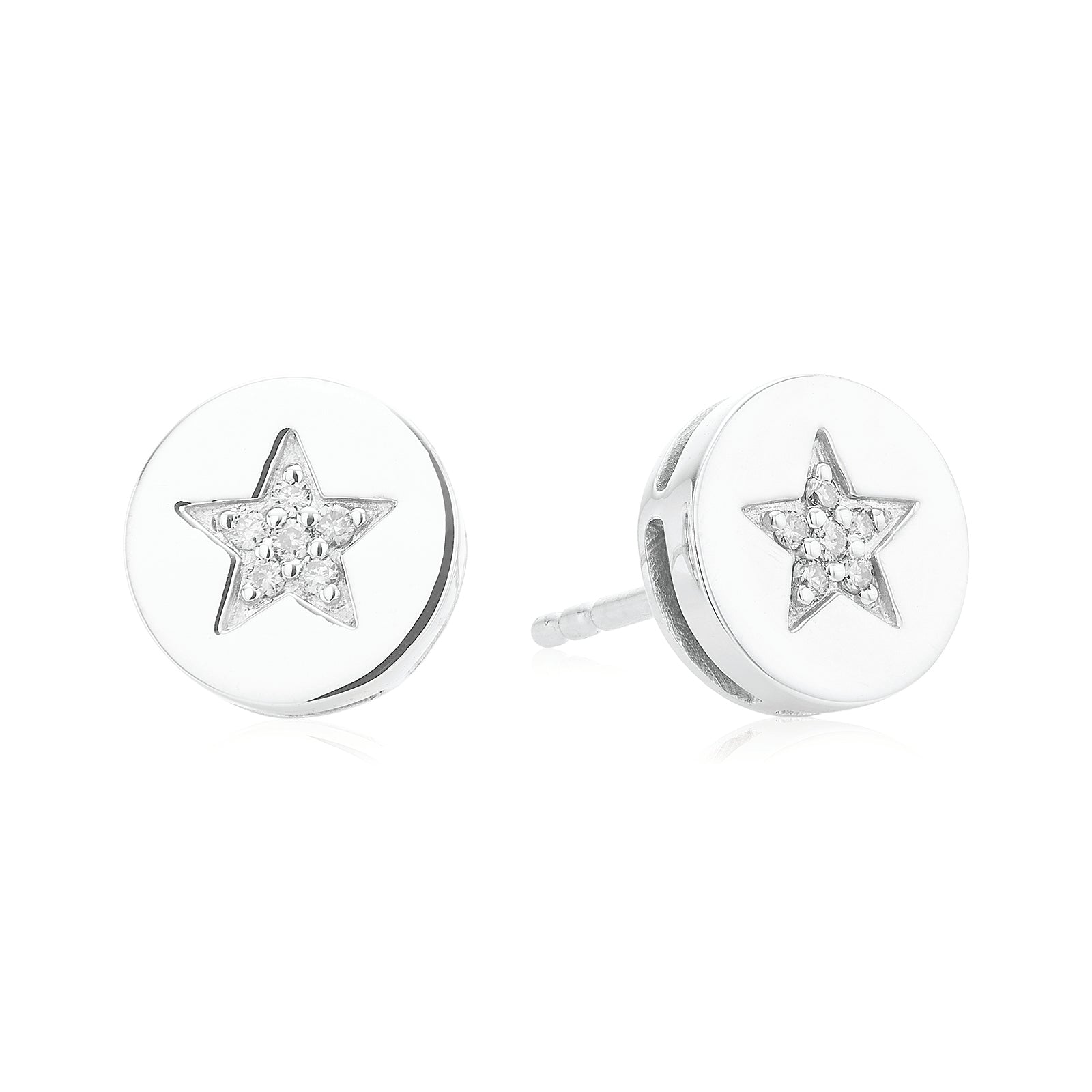 Sterling Silver with Round Brilliant Cut Diamond Set Circle Stud Earrings