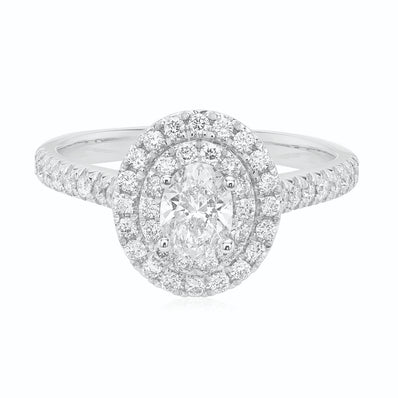 Celebration 18ct White Gold with Oval & Round Cut 1 CARAT tw of Lab Grown Diamonds Engagement Ring