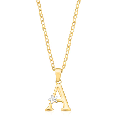 9ct Yellow Gold with Round Brilliant Cut Diamond Set Initial Pendant