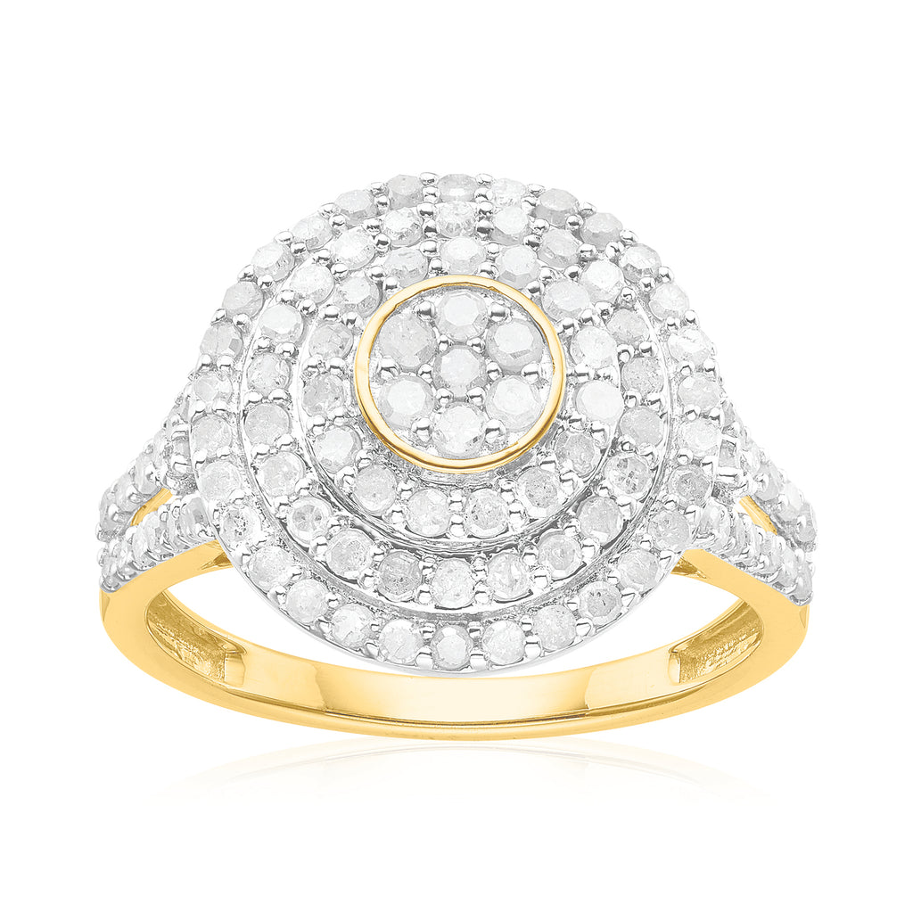 9ct Yellow Gold with Round Cut 1 CARAT tw of Diamond Ring