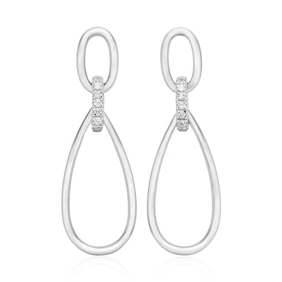 Sterling Silver with Round Cut White Cubic Zirconia Drop Earrings